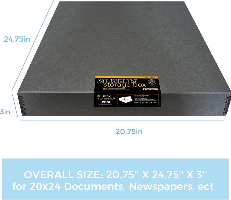 Lineco Museum Archival Storage Box, 20.75x24.75x3 in. Drop Front Design. Acid-Free with Metal Edge. Organize Photos, Pictures, Prints, Documents, Crafts, DIY. Gray, 1 Pack - Image 2